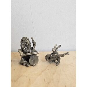 Vintage Hudson Pewter Strike Up the Band Lorenzo Lion Rabbit Guitar Figurines